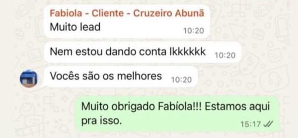 Print de conversa no WhatsApp com depoimento de Fabíola