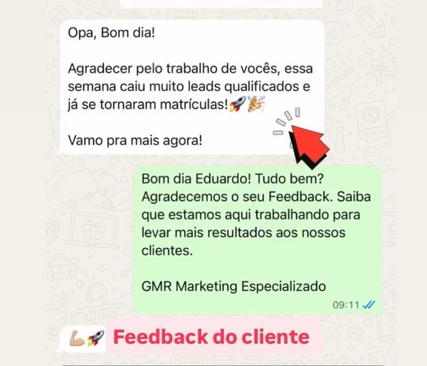 Print de conversa no WhatsApp com depoimento de Eduardo