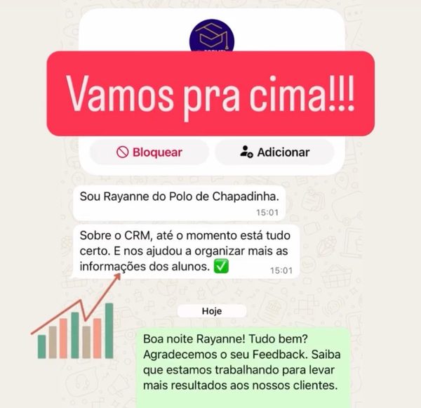 Print de conversa no WhatsApp com depoimento de Rayanne
